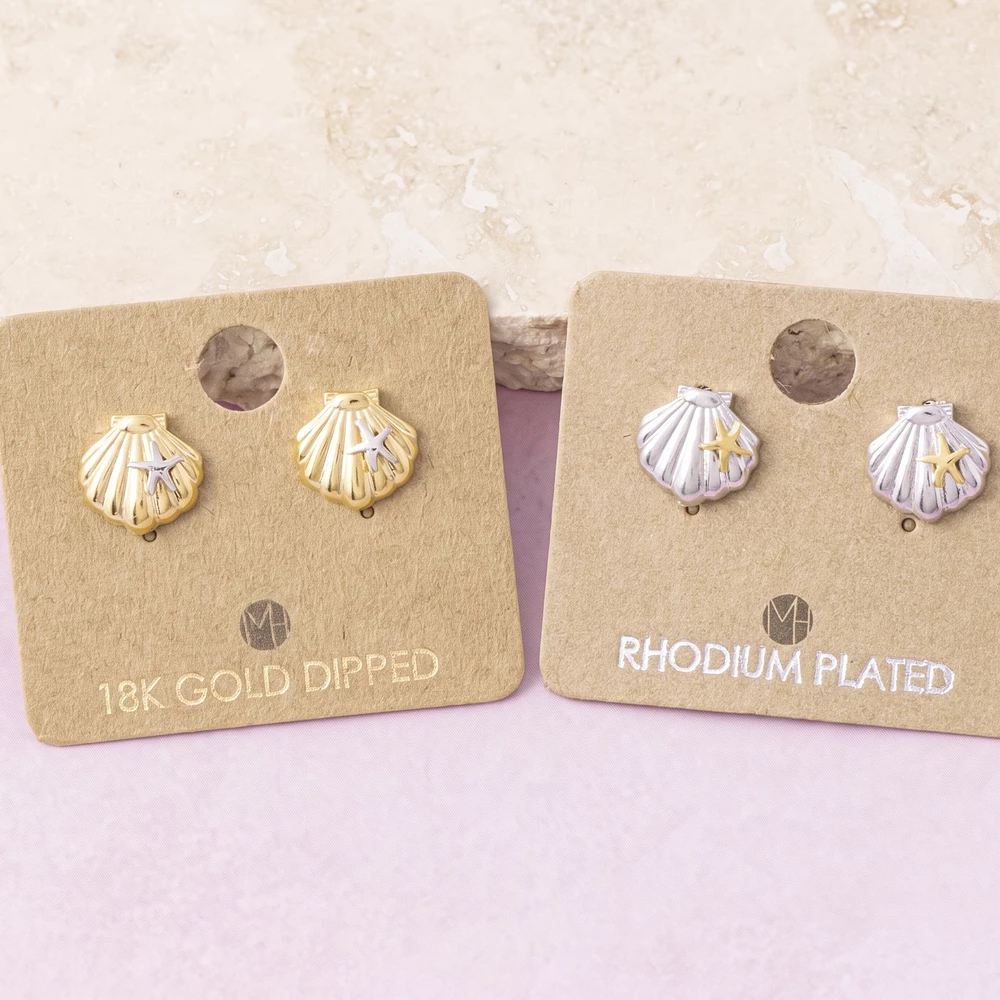 18K Gold Dipped Scallop Shell Stud Earrings