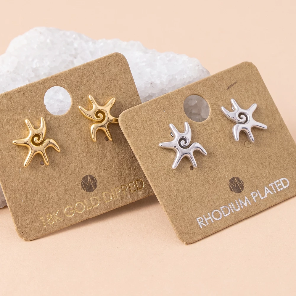 18K Gold Dipped Swirl Sun Stud Earrings
