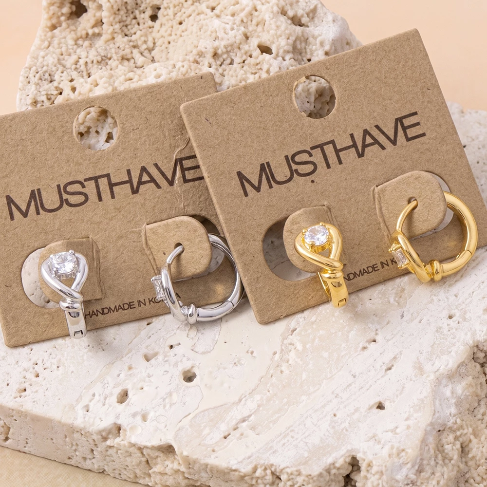 Gold Dipped Solitaire Cz Knot Huggie Hoop Earrings