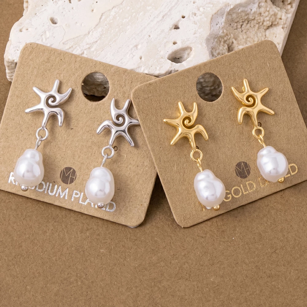 18K Gold Dipped Freshwater Pearl Sunburst Earrings