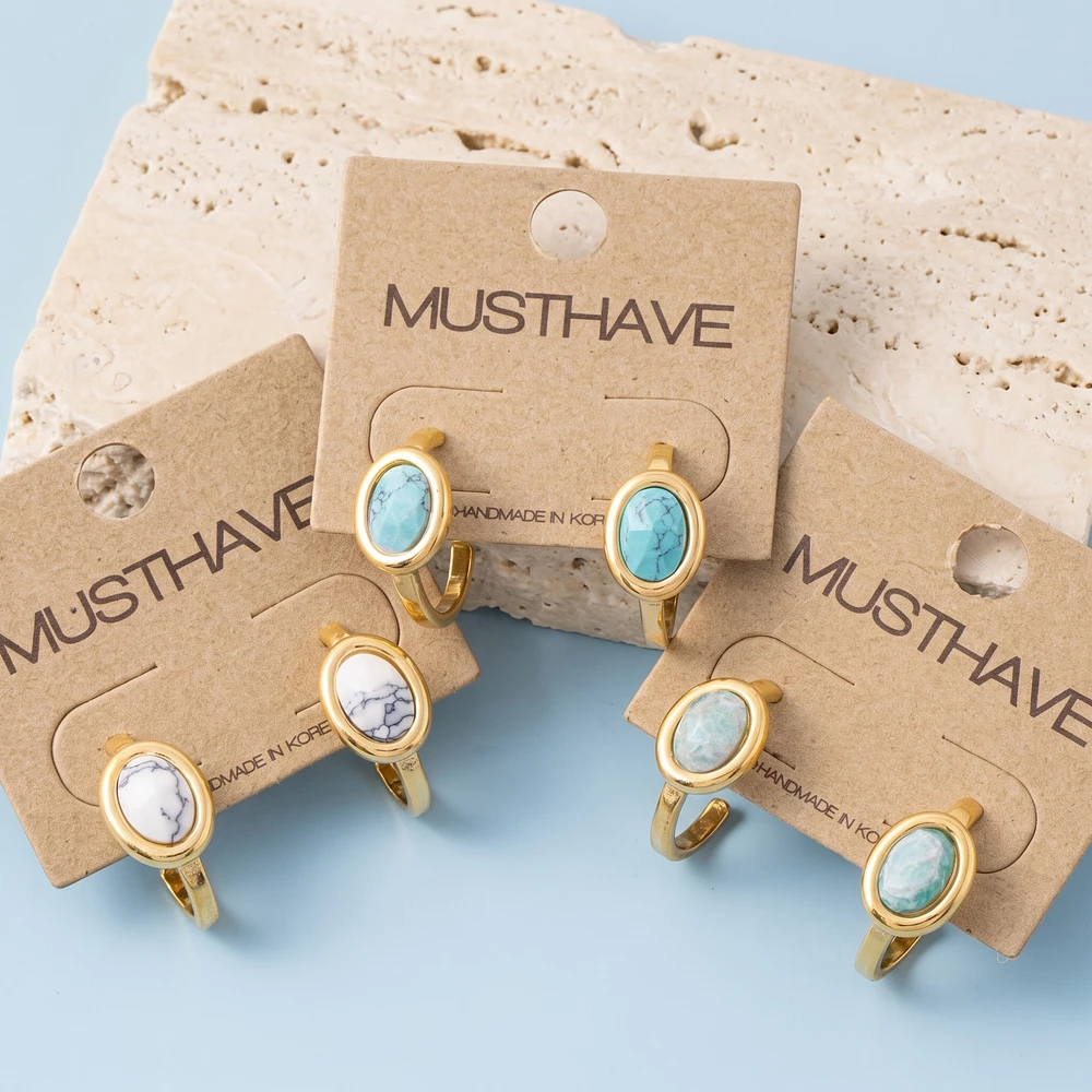 Gold Dipped Oval Stone Bezel Huggie Hoop Earrings