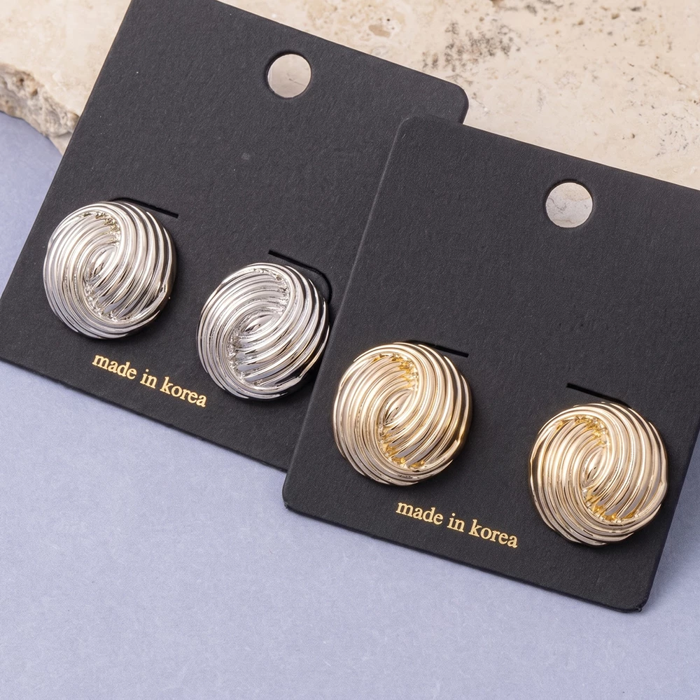 Ridged Spiral Round Button Stud Earrings