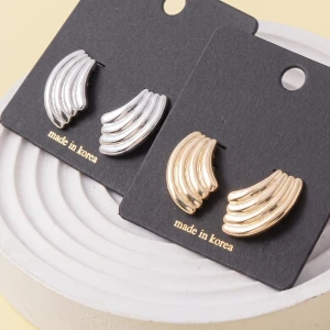 Curved Triple Ridge Wing Stud Earrings