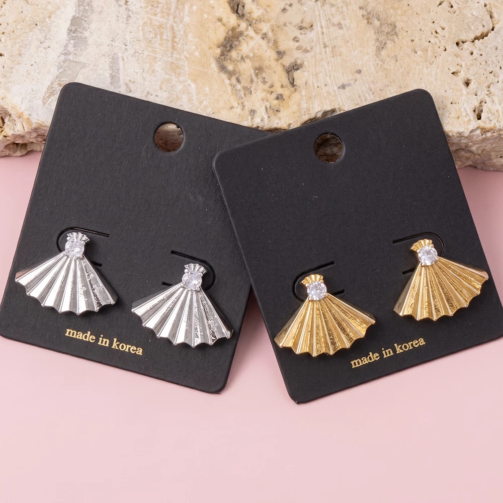 Pleated Fan Cz Accent Stud Earrings
