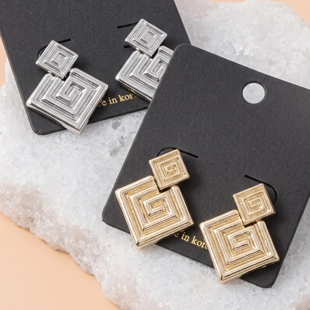 Geometric Spiral Double Square Drop Earrings