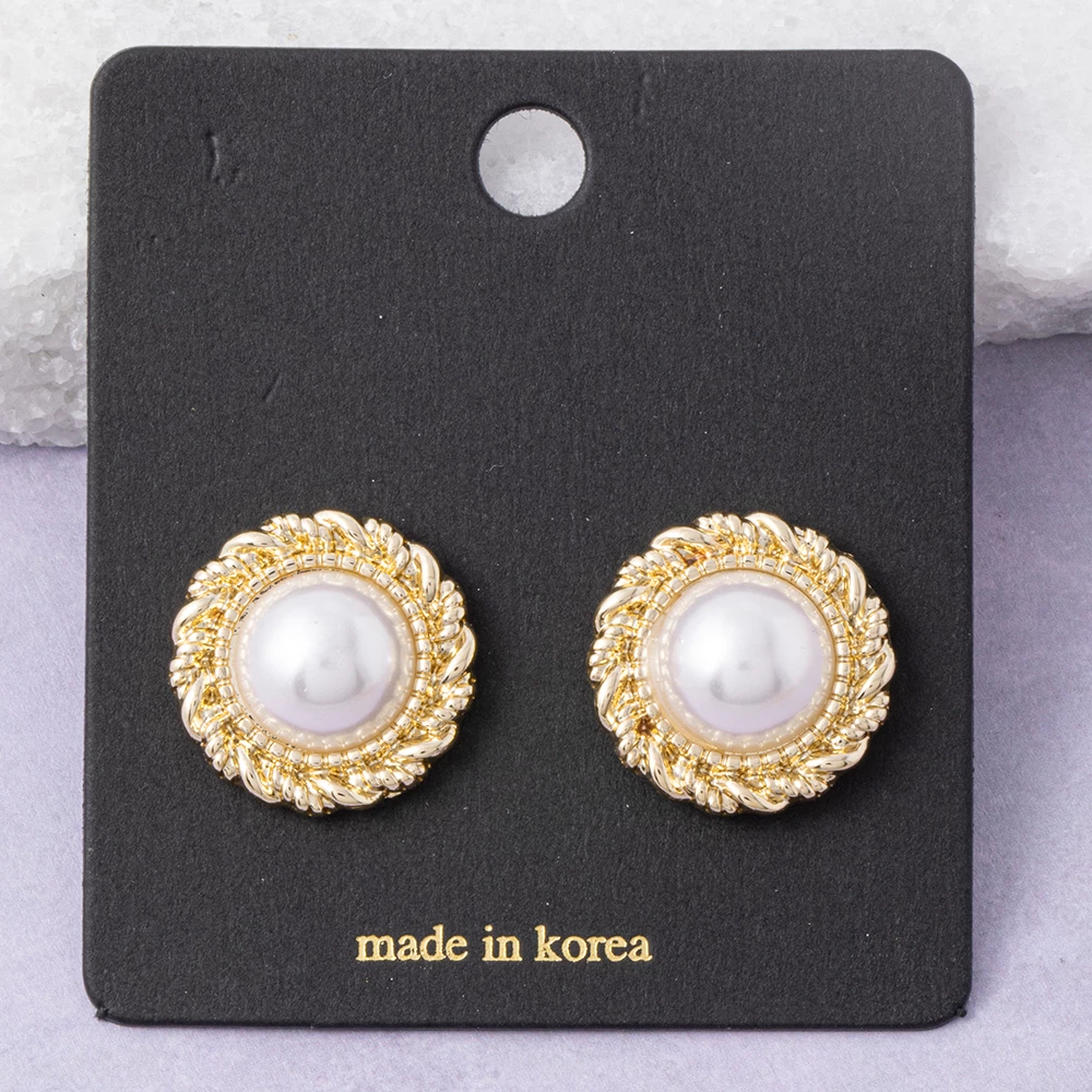Braided Rope Halo Pearl Button Stud Earrings