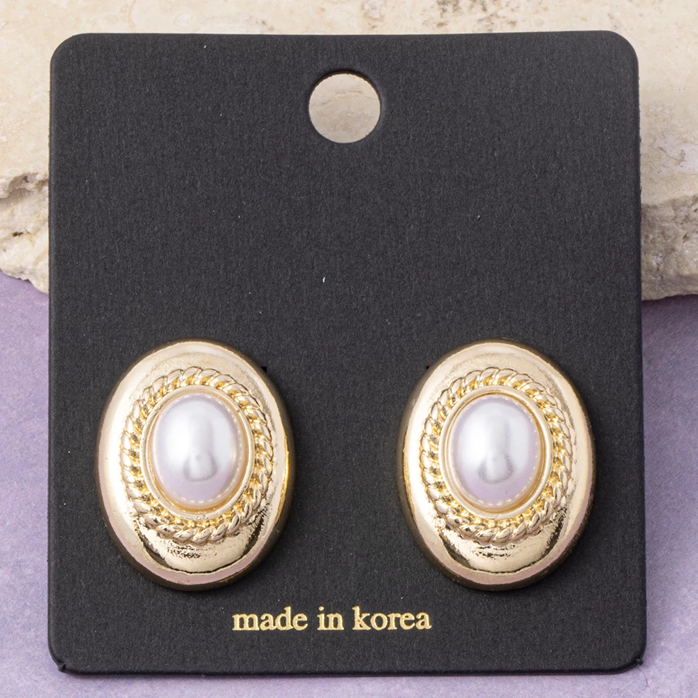 Rope Halo Oval Pearl Dome Stud Earrings