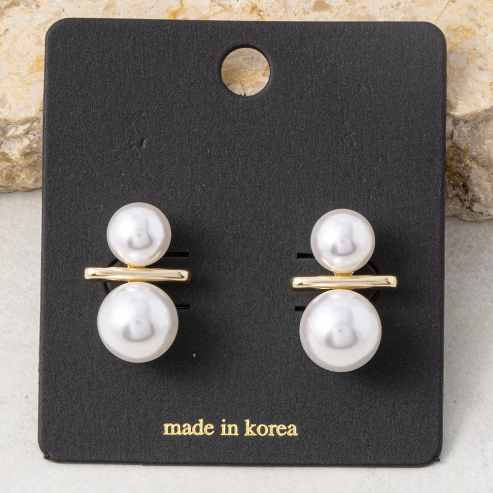 Double Pearl Bar Stud Earrings