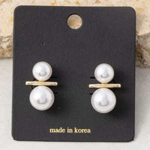 Double Pearl Bar Stud Earrings