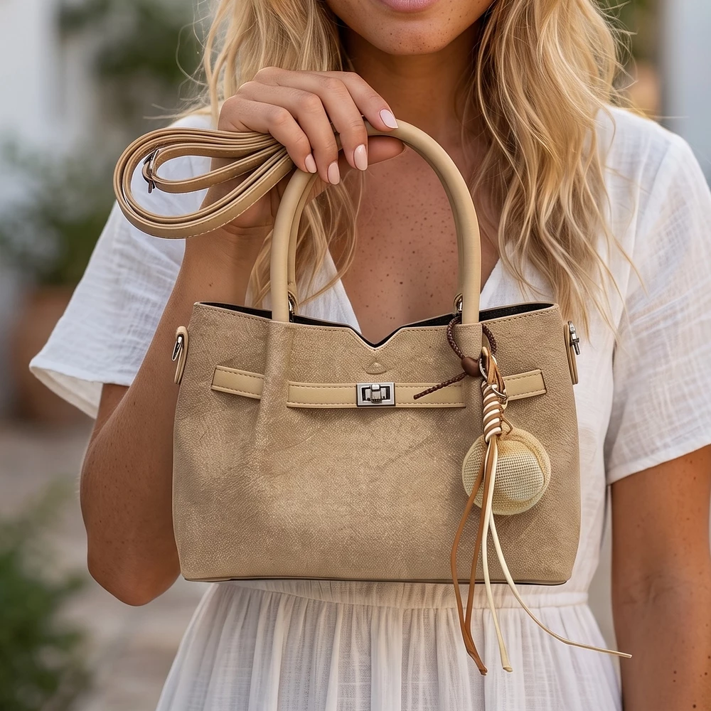 Twist Lock Belted Top Handle Satchel