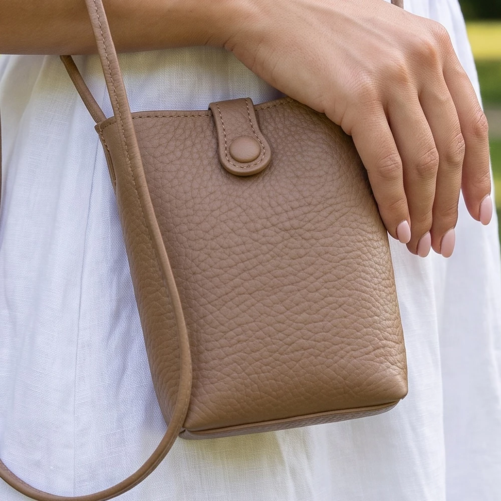 Pebbled Mini Phone Crossbody Bag With Snap Flap
