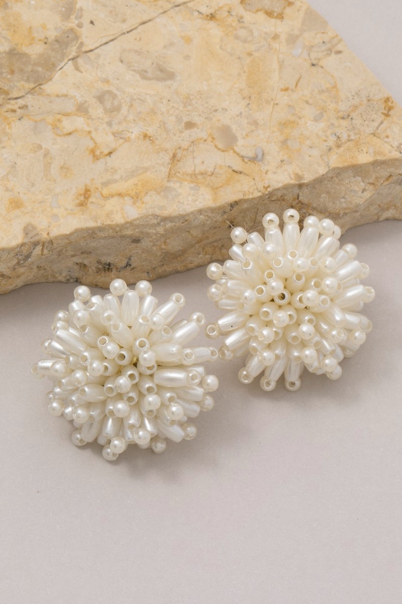 Pearl Tube Beaded Cluster Stud Earrings