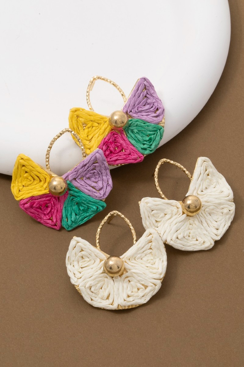Raffia Basket Stud Dangle Earrings