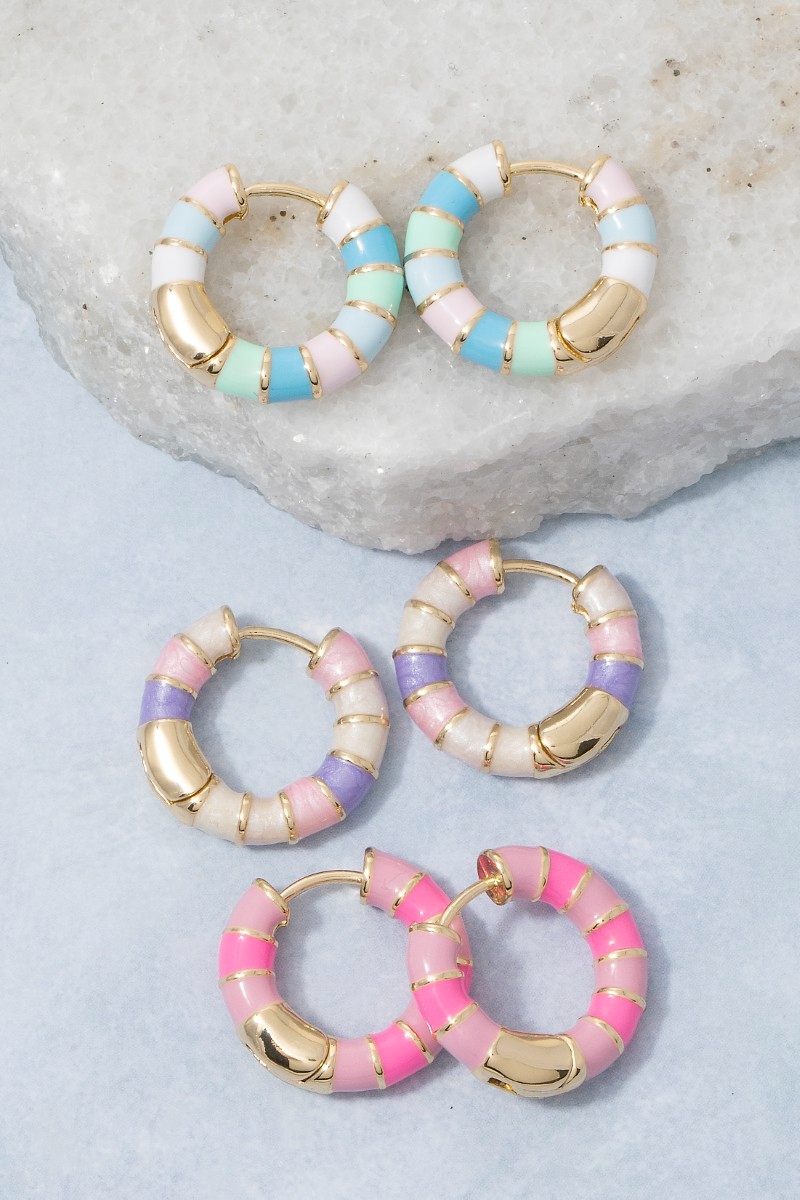 Multicolor Pastel Enamel Striped Huggie Hoop Earrings