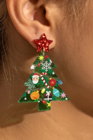 Glitter Star Christmas Tree Dangle Earrings