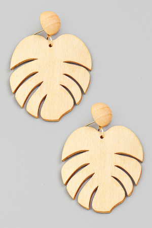 Wooden Monstera Leaf Drop Earrings