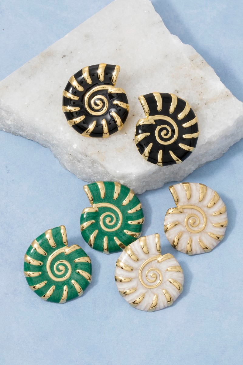 Enamel Nautilus Shell Stud Earrings