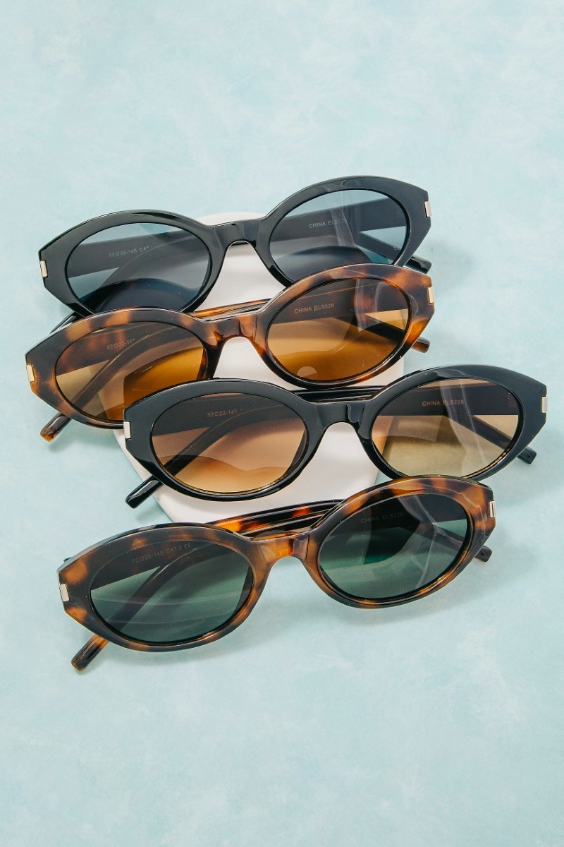 Metallic Accent Oval Acetate Sunglasses Set