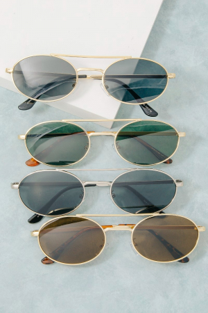 Slim Oval Double Bridge Metal Frame Sunglasses