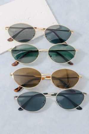 Slim Oval Cat Eye Metal Double Bridge Sunglasses