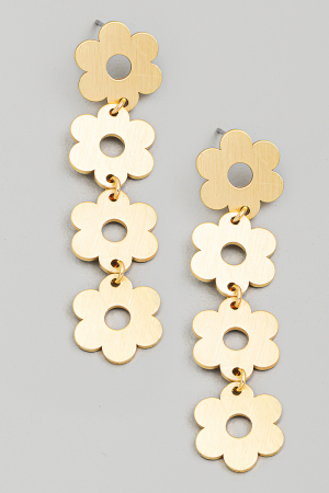 Layered Metallic Flower Drop Earrings