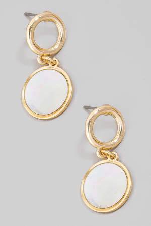Mother Of Pearl Disc Hoop Stud Earrings
