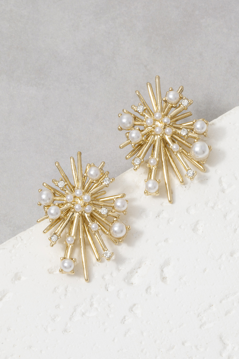 Pearl Rhinestone Starburst Cluster Stud Earrings