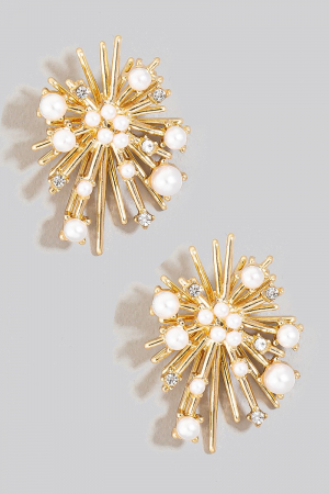 Pearl And Rhinestone Studded Cluster Burst Stud Earrings