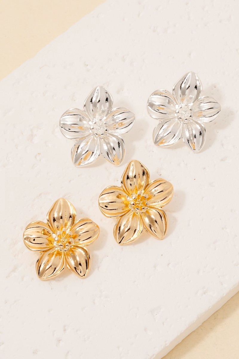 Metallic Flower Stud Drop Earrings