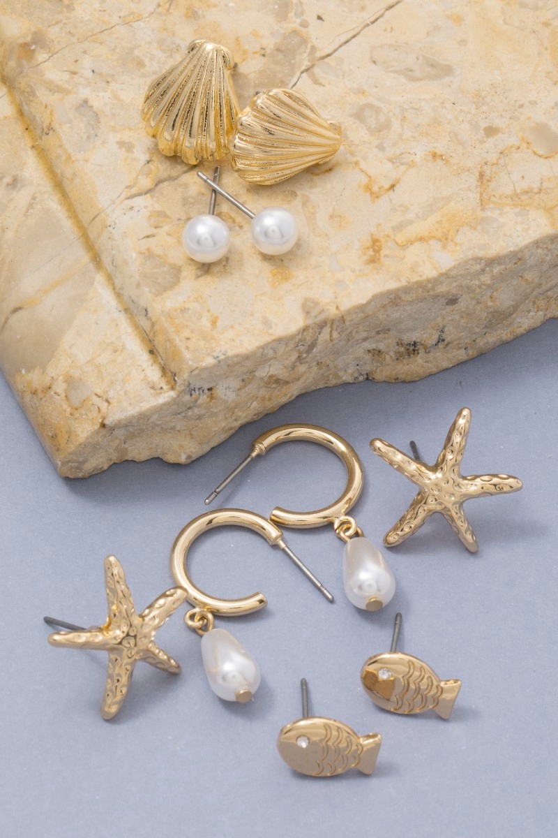 Mixed Sea Life Themed Earrings Set