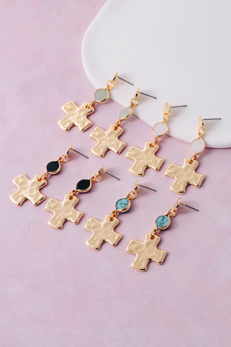 Hammered Cross Drop Earrings