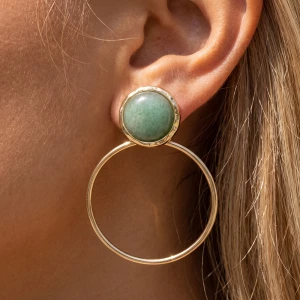 Semi Precious Stone Stud Open Hoop Drop Earrings