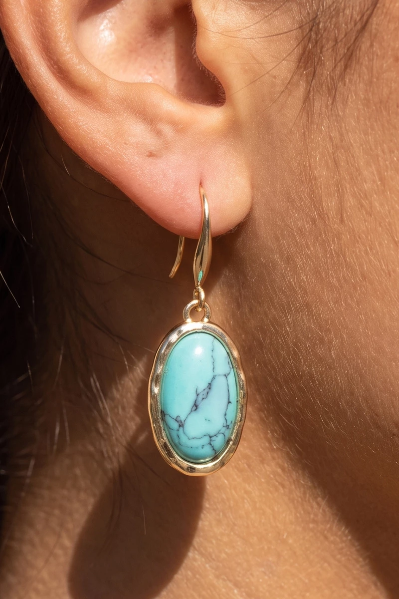 Semi Precious Stone Oval Bezel Drop Earrings