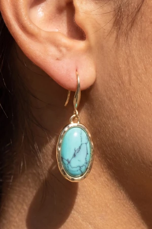 Semi Precious Stone Oval Bezel Drop Earrings