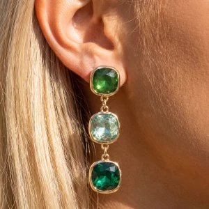 Triple Cushion Cut Crystal Linear Drop Earrings