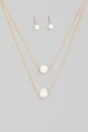 Double Pearly Bead Charm Chain Necklace Set