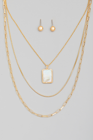 Layered Chain Rectangle Charm Necklace