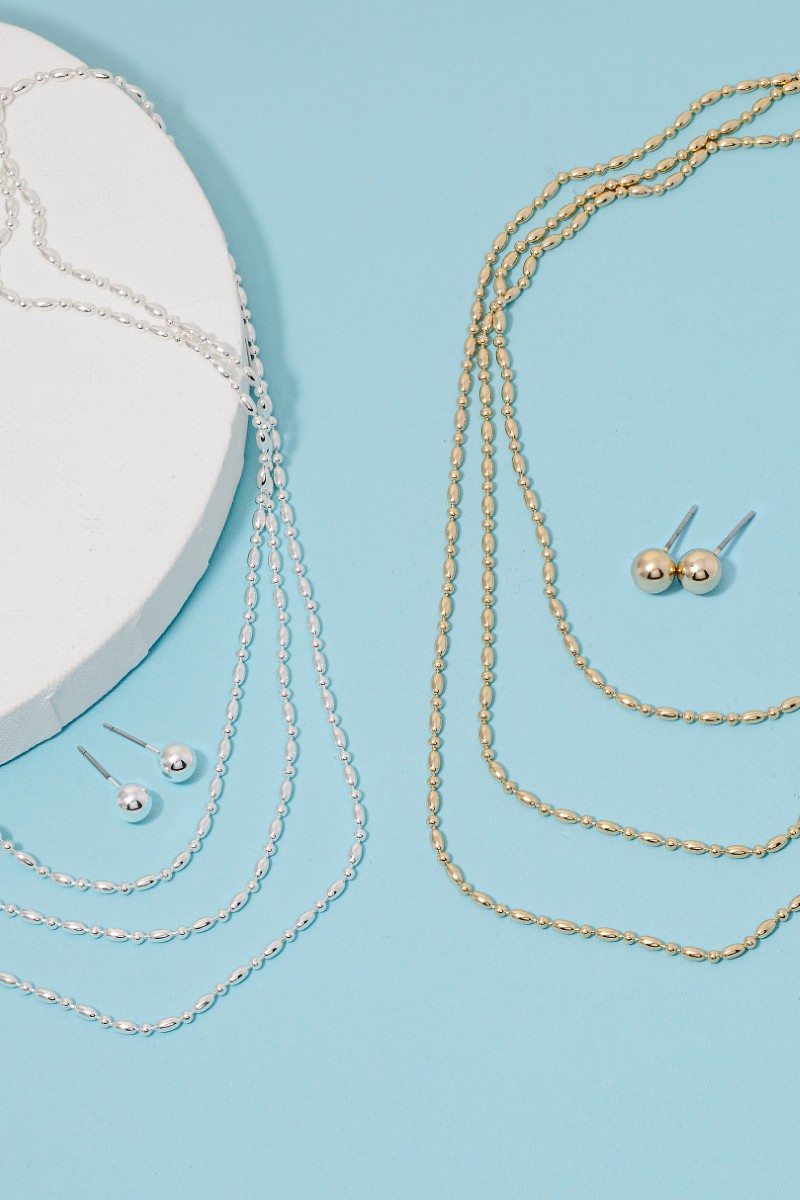 Metallic Oval Beaded Layered Necklace Set