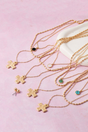 Triple Layered Chain Cross Pendant Necklace Set