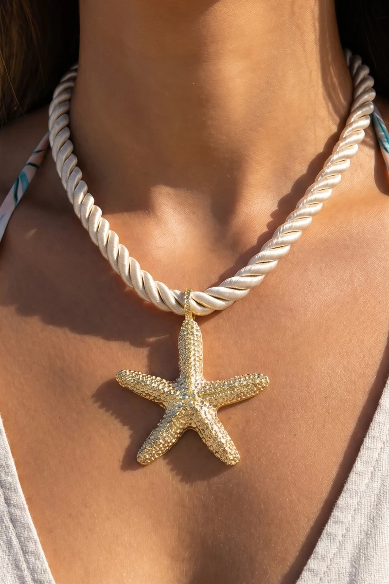 18K Gold Dipped Starfish Pendant Rope Necklace