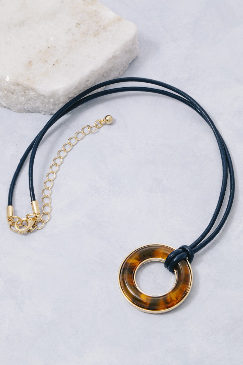 Acetate And Metallic Hoop Pendant Cord Necklace