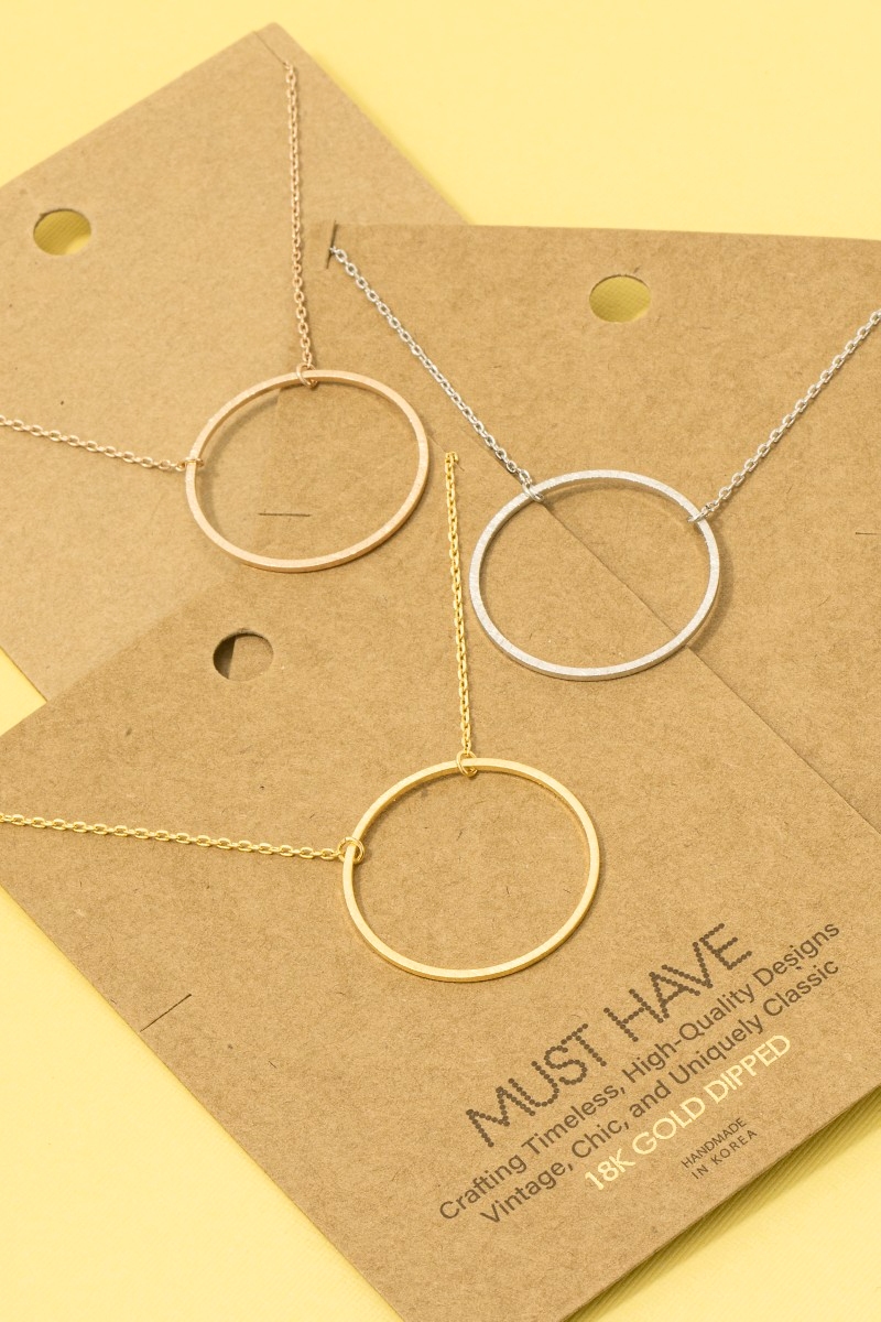 Gold Dipped Large Circle Cut Out Pendant Necklace