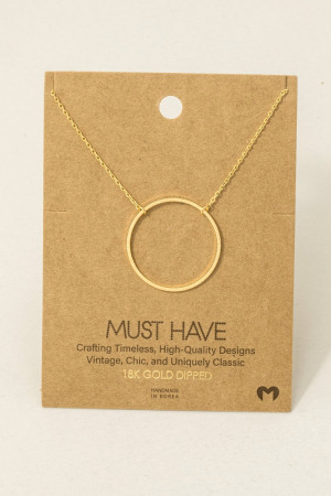 Gold Dipped Large Circle Cut Out Pendant Necklace