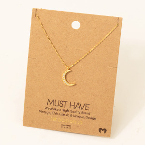 Pave Crescent Moon Pendant Dainty Necklace