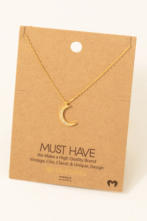 Gold Dipped Pave Crescent Moon Pendant Dainty Necklace