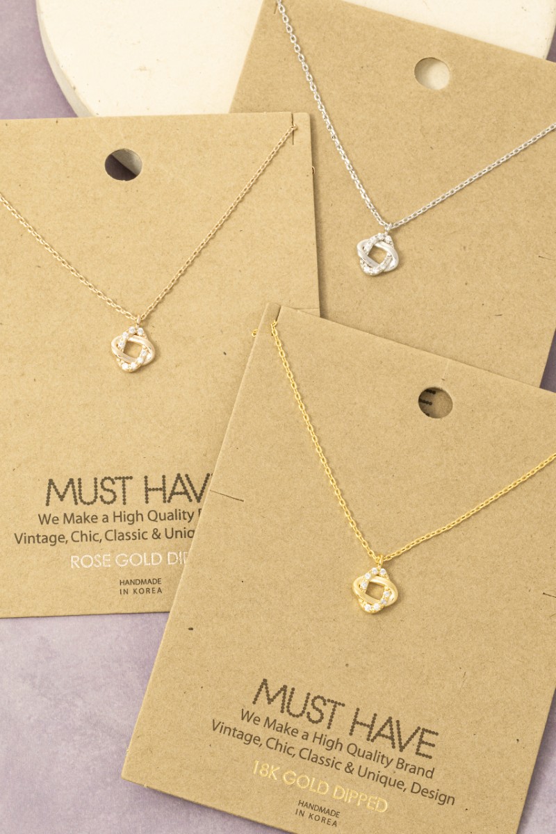 Gold Dipped Pave Double Knot Pendant Necklace