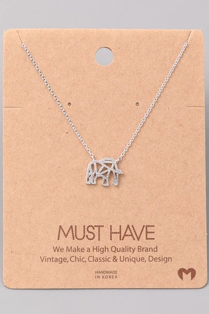 Origami Elephant Cutout Pendant Necklace