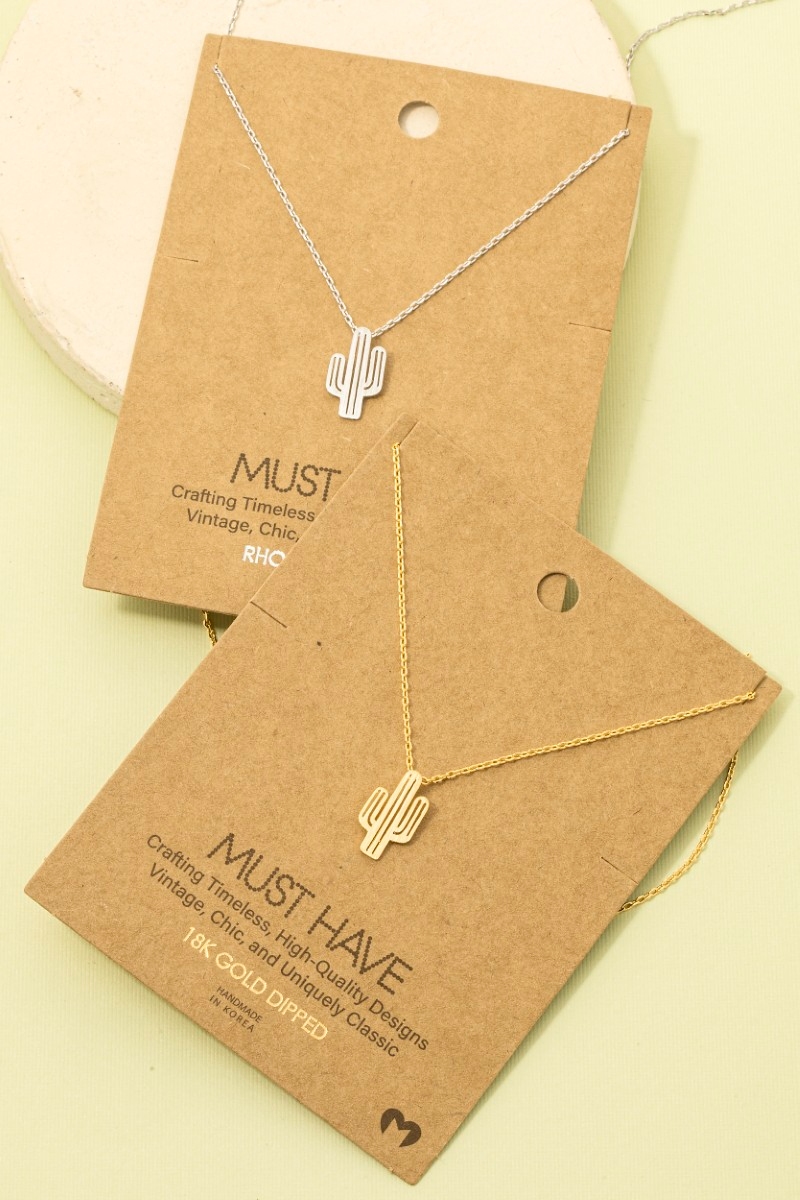 Gold Dipped Cactus Pendant Necklace
