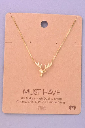 Deer Buck Head Pendant Necklace