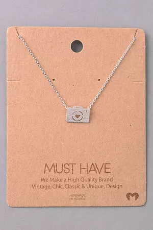 Dainty Camera Heart Cutout Pendant Necklace